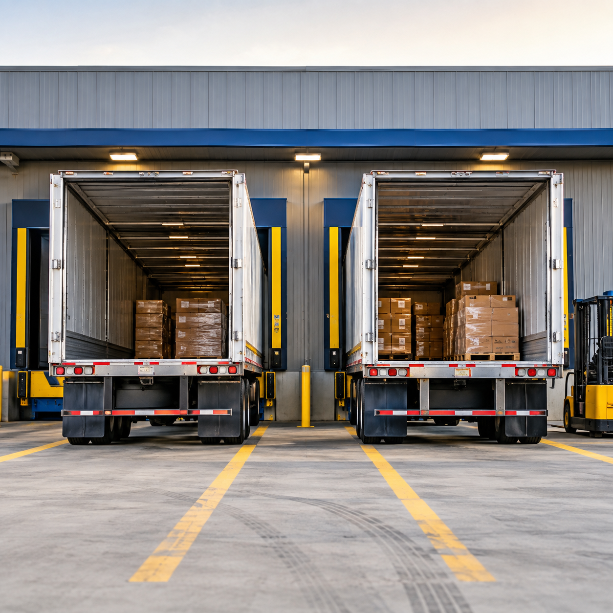 Trailers docked side by side for crossdock services