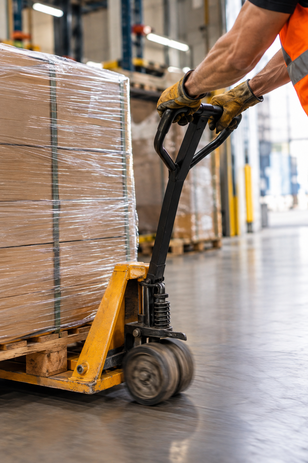 Pallet jack moving freight